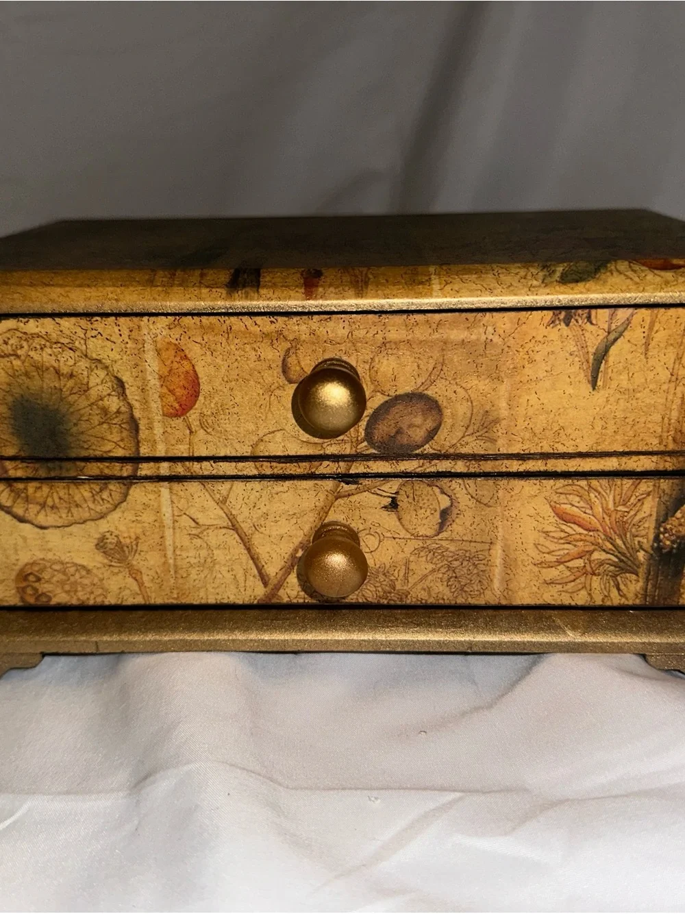 Botanical Fruit 2 Drawer Jewelry Box Mini Chest Vintage Style Cottagecore